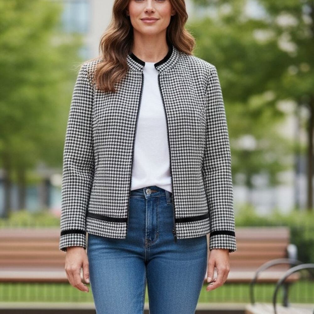 Pendleton Black White Houndstooth Wool Lambskin T… - image 1